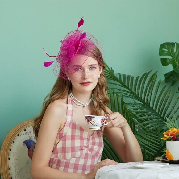 Fascinators Hats Polyester Feather Veil Small Pillbox for Weddings and Parties - Picture 6 of 8